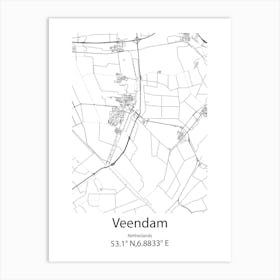 Veendam,Netherlands Minimalist Map Affiche