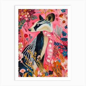 Floral Animal Painting Badger 2 Art Print