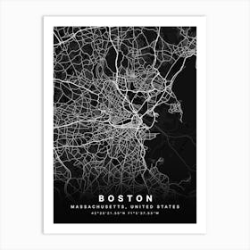 Boston Massachusetts USA Black Map Art Print