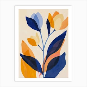 Blue And Orange Flowers 1 Art Print