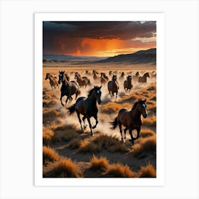 Sunset in the Wilderness Horses Art Print