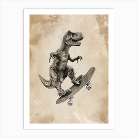 Vintage Gallimimus Dinosaur On A Skateboard  1 Art Print