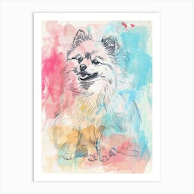 Pomeranian Dog Pastel Line Watercolour Illustration  2 Art Print