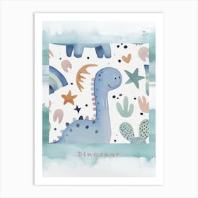 Starry Dinosaur Muted Pastels Pattern 4 Poster Art Print