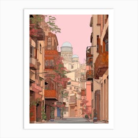 Beirut Lebanon 3 Vintage Pink Travel Illustration Art Print