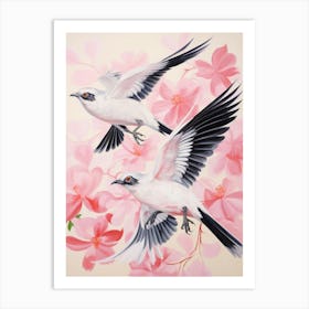 Pink Ethereal Bird Painting Mockingbird 1 Art Print