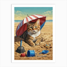 Cat On The Beach Art Print