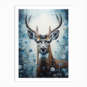 Deer In Blue Flowers 4 Art Print