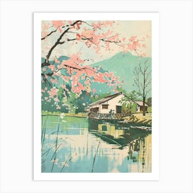 Fujikawaguchiko Japan 3 Retro Illustration Art Print