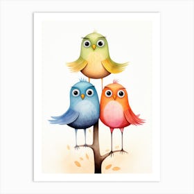 Colorful Birds On A Tree Art Print