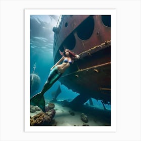 Mermaid Underwater-Reimagined Art Print