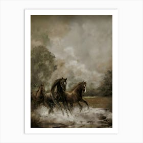 Horses Running In The Water Art Print