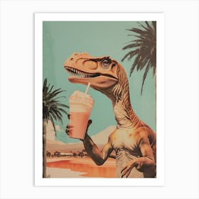 Dinosaur Drinking A Milkshake Retro Collage 2 Art Print