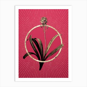 Gold Spanish Bluebell Glitter Ring Botanical Art on Viva Magenta n.0217 Art Print