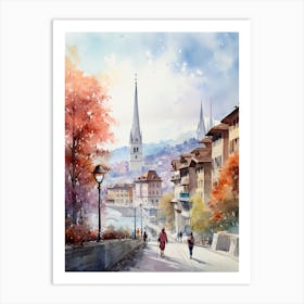 Bern Switzerland In Autumn Fall, Watercolour 1 Art Print