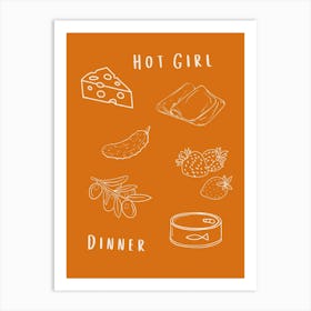 Hot Girl Dinner Orange Art Print