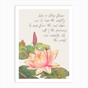 Lotus Flower with Inspirational Quote. Vintage Japanese Art Print