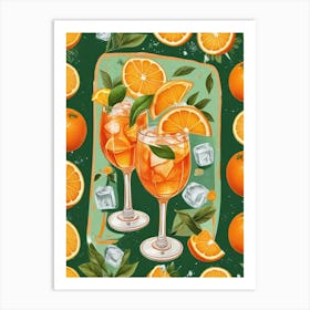 Aperol Spritz Pattern Cocktail Oranges Kitchen Art Art Print (12) Art Print