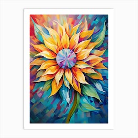 Sunflower, Abstract Vibrant Colorful Painting in Van Gogh Style Art Print
