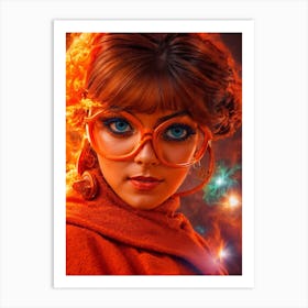 Girl With Glasses And Fire Art Print