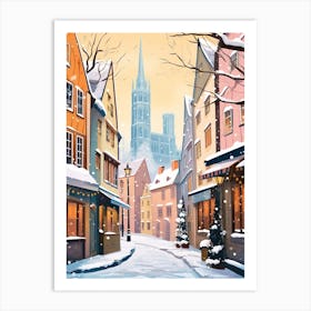 Vintage Winter Travel Illustration Cologne France 2 Art Print