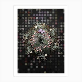 Vintage Morning Glory Flower Wreath on Dot Bokeh Pattern n.0269 Art Print