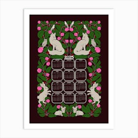 Woodland Wonder 2025 Calendar Maroon and Bright Pink Art Print