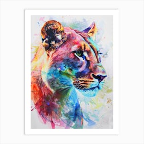 Mountain Lion Colourful Watercolour 3 Art Print