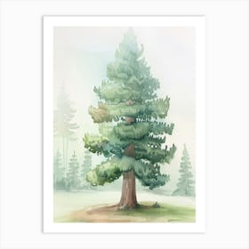 Sequoia Tree Atmospheric Watercolour Painting 2 Art Print