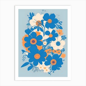 Beautiful Flowers Illustration Vertical Composition In Blue Tone 28 Art Print