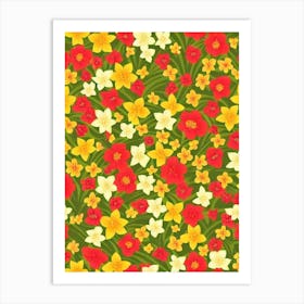 Daffodils Repeat Retro Flower Art Print