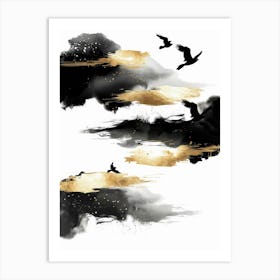 Black And Gold Birds Art Print