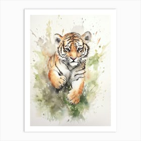 Tiger Illustration Running Watercolour 1 Art Print