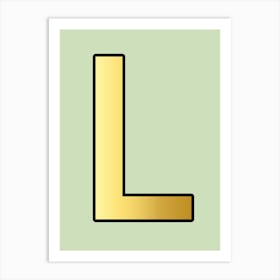 Letter L Gold Alphabet Aqua Art Print