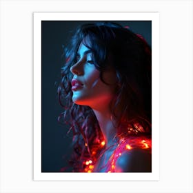 Beautiful Woman With Neon Lights v2 Art Print