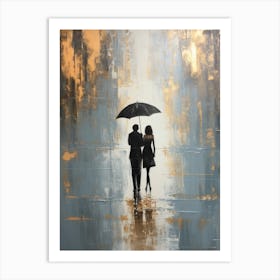 Couple Walking In The Rain Art Print