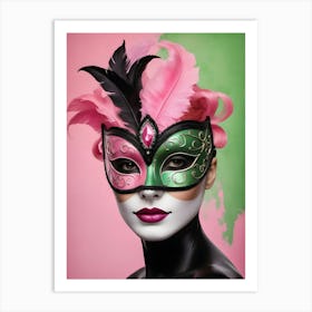 A Woman In A Carnival Mask, Pink And Black (36) Art Print