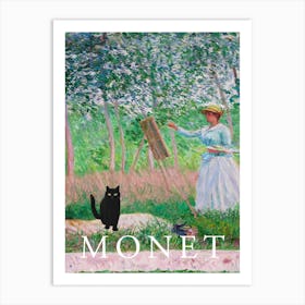 Claude Monet, In The Woods At Giverny, Woman Painting A Black Cat Poster Art Print