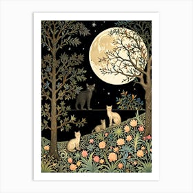 Cats In The Moonlight William Morris Art Print