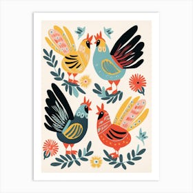 Folk Style Bird Painting Rooster 1 Art Print