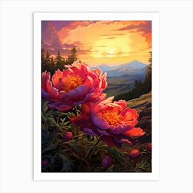 Peony With Sunset In South Western Style 2 Art Print