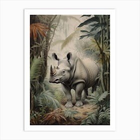 Grey Rhino Walking Through The Leafy Nature 1 Art Print