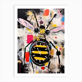 Graffiti Harmony: Bee Robot's Dance in Basquiat Style Art Print