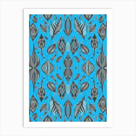 Neon Vibe Abstract Peacock Feathers Black And Blue 1 Art Print