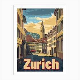 Aihrgdesign A Retro Travel Poster For Zurich 1 Art Print