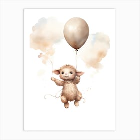 Baby Sheep Flying With Ballons, Watercolour Nursery Art 2 Art Print