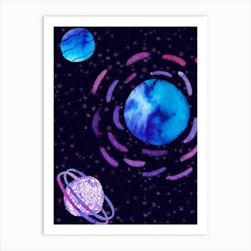 Watercolor Planets — Space Neon Watercolor #6 Art Print