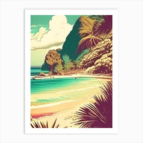 Muri Beach Cook Islands Vintage Sketch Tropical Destination Art Print