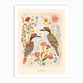 Folksy Floral Animal Drawing Kookaburra 2 Poster Art Print
