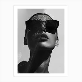 Black And White Portrait Of A Woman Wearing Sunglasses Art Print